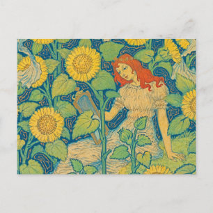 Flower Child Woman in Solros Garden Vykort