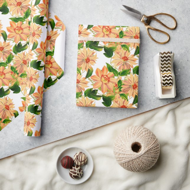 Flower Clematis Gult White Presentpapper (Hantverk)