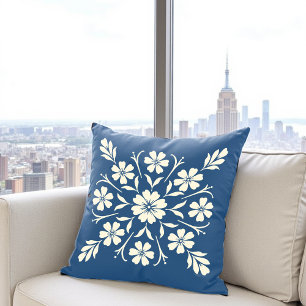Flower Clock Medallion Navy Kudde