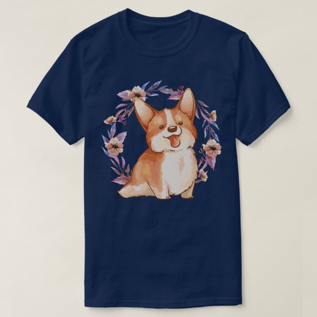 Flower Corgi Hund-950 T Shirt (Design framsida)