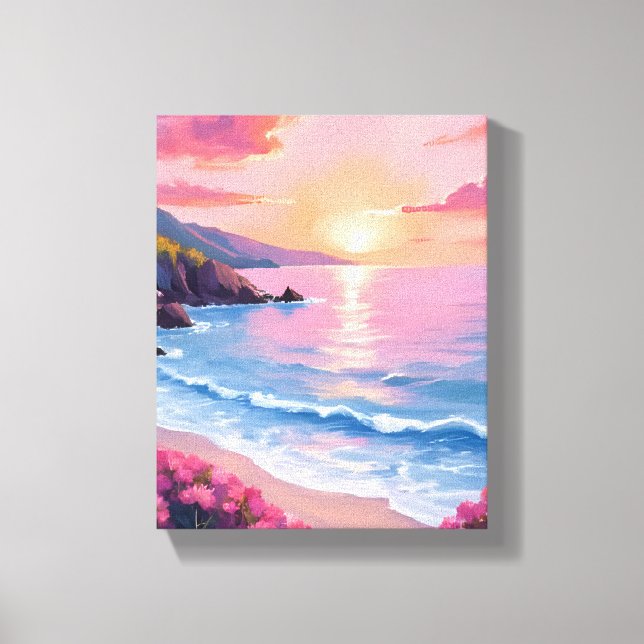 Flower Cove | Pink Ocean Watercolor Floral Canvastryck (Framsida)