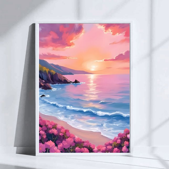 Flower Cove | Rosa Ocean Vattenfärg Blommig Poster (Skapare uppladdad)