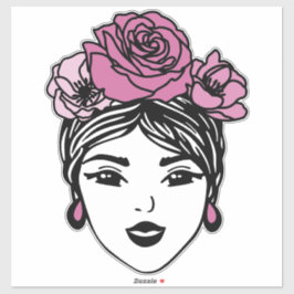 Flower Crown Messy Bun Sticker – Pink Floral Hair  Klistermärken