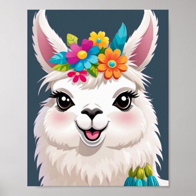Flower Crowned Llama Elegance Poster (Framsidan)