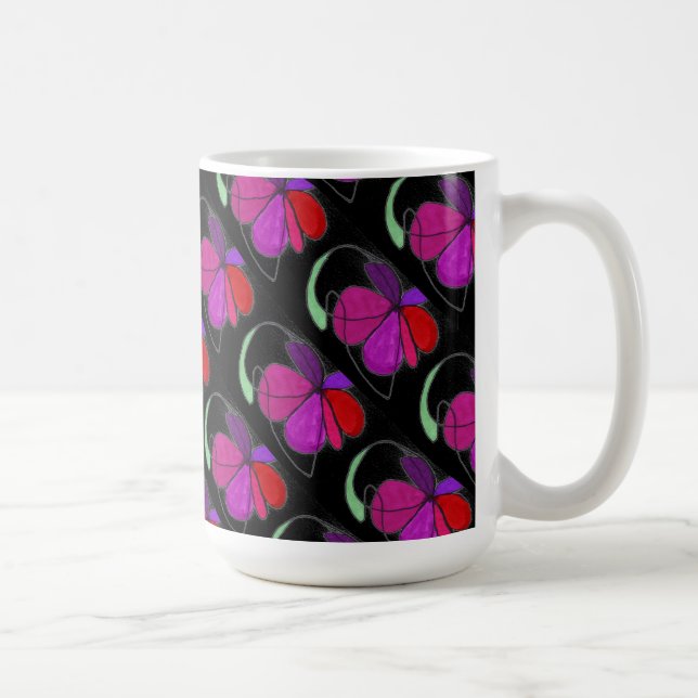 "Flower Dance on Black Tiled" Abstract Design Mugg (Höger)
