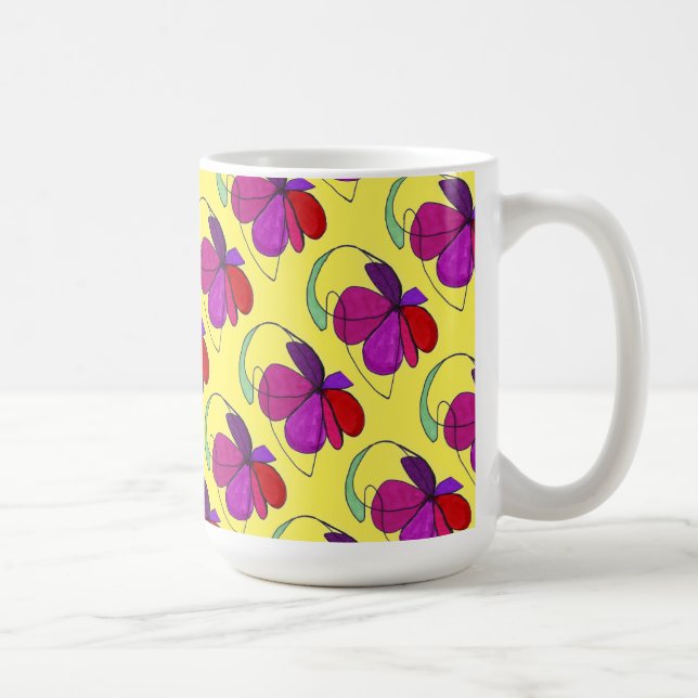 "Flower Dance on Gult Tiled" Abstract Design Mugg (Höger)