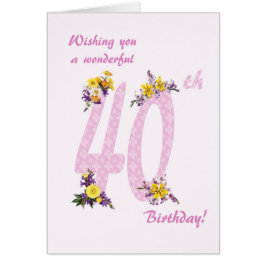 Flower Decorated Numbers 40: e födelsedagen Hälsningskort