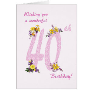 Flower Decorated Numbers 40: e födelsedagen Hälsningskort