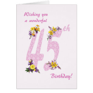 Flower Decorated Numbers 45: e födelsedagen Hälsningskort