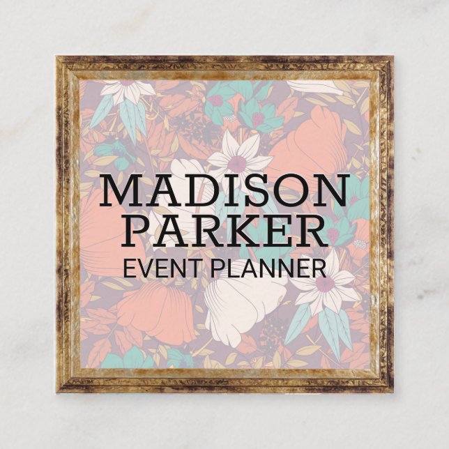 Flower Decorative Mönster | Antique Ram Fyrkantigt Visitkort (Framsida)