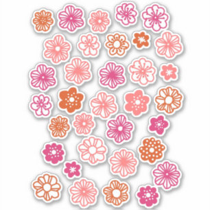 Flower Doodle Rosa Red and Orange Klistermärken