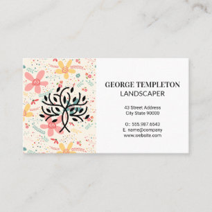 Flower Doodles Stiliserad Logotyp Träd Visitkort