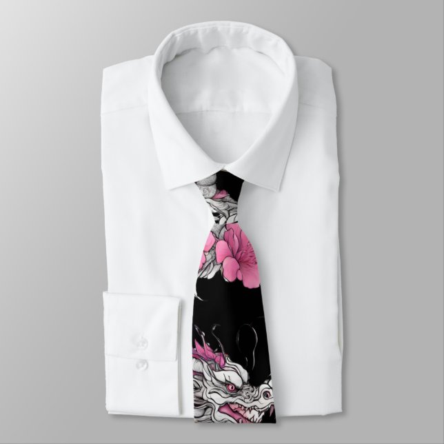 Flower Dragon Necktie Slips (Bunden)