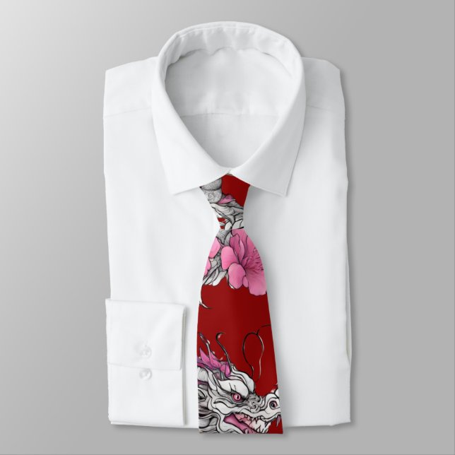 Flower Dragon Necktie Slips (Bunden)