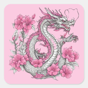 Flower Dragon Sticker Fyrkantigt Klistermärke