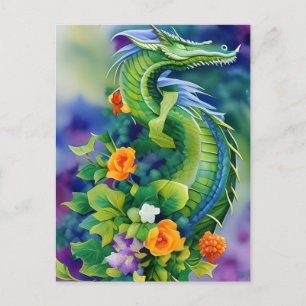 Flower Dragon Watercolor Vykort