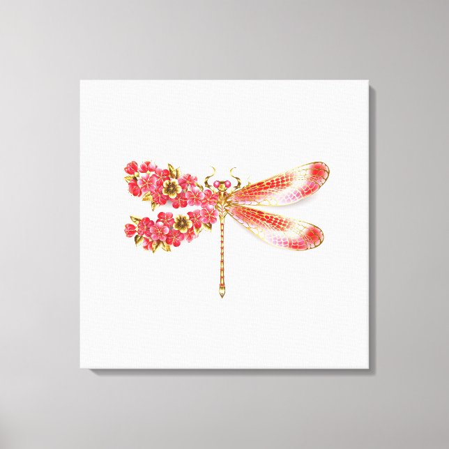 Flower drakonfluga med jewelry sakura canvastryck (Framsida)