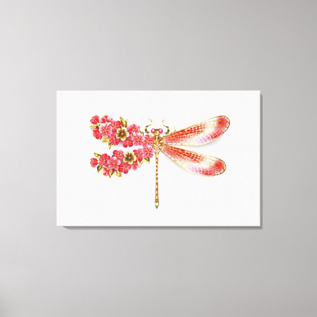 Flower drakonfluga med jewelry sakura canvastryck (Framsida)