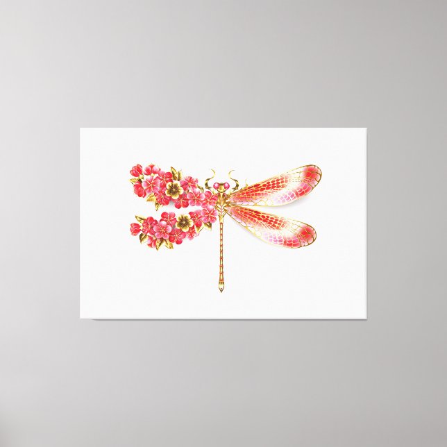 Flower drakonfluga med jewelry sakura canvastryck (Framsida)