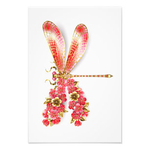 Flower drakonfluga med jewelry sakura fototryck