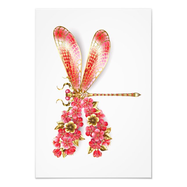 Flower drakonfluga med jewelry sakura fototryck (Framsidan)
