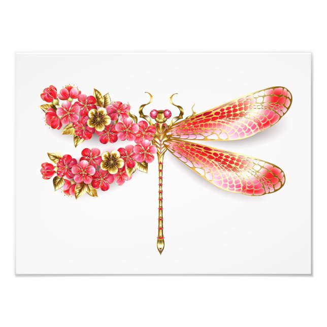 Flower drakonfluga med jewelry sakura fototryck (Framsidan)