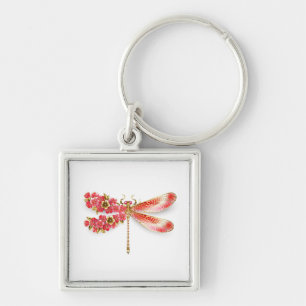 Flower drakonfluga med jewelry sakura fyrkantig silverfärgad nyckelring