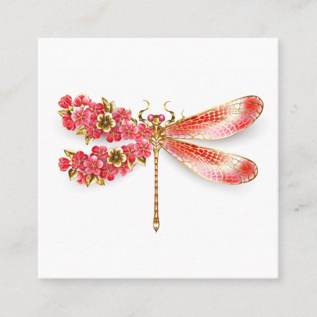 Flower drakonfluga med jewelry sakura fyrkantigt visitkort (Framsida)