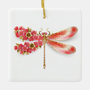 Flower drakonfluga med jewelry sakura julgransprydnad keramik