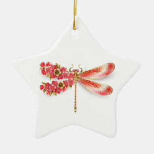 Flower drakonfluga med jewelry sakura julgransprydnad keramik