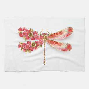 Flower drakonfluga med jewelry sakura kökshandduk