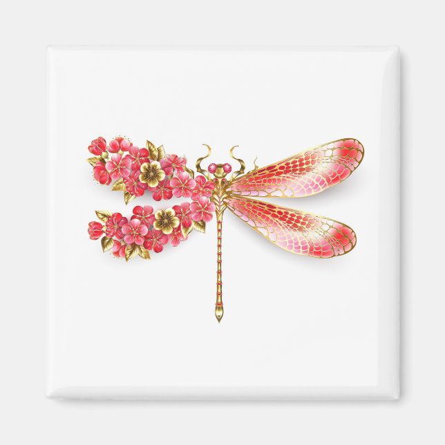 Flower drakonfluga med jewelry sakura magnet (Framsidan)