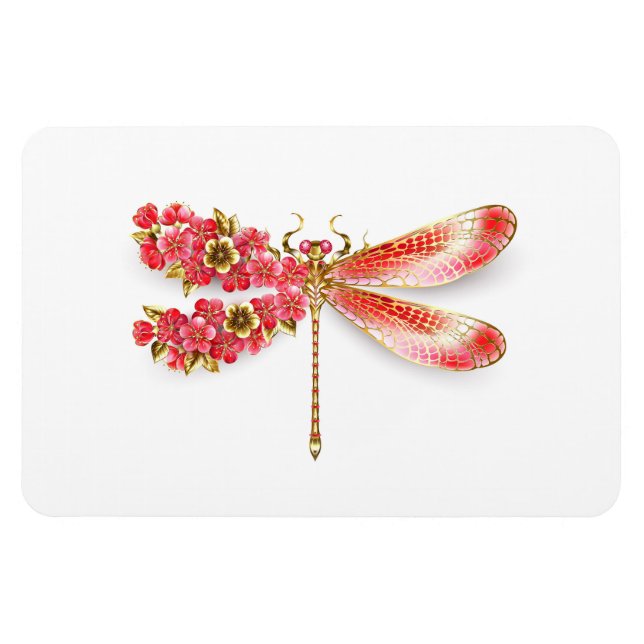 Flower drakonfluga med jewelry sakura magnet (Horisontell)