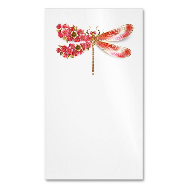 Flower drakonfluga med jewelry sakura magnetiska visitkort (Framsida vertikal)