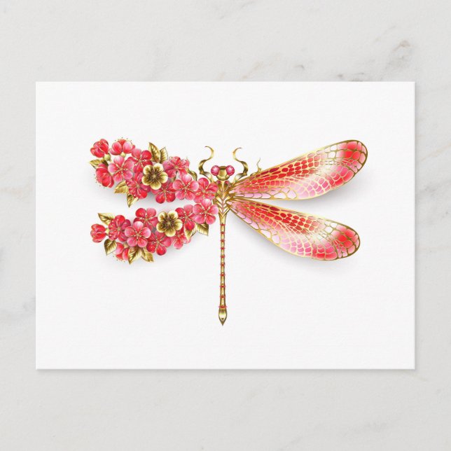 Flower drakonfluga med jewelry sakura meddelande vykort (Framsida)