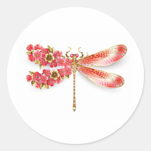 Flower drakonfluga med jewelry sakura runt klistermärke