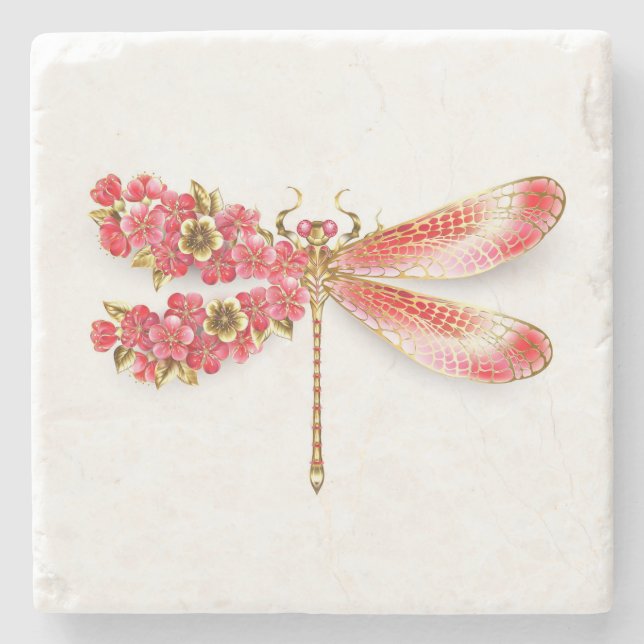 Flower drakonfluga med jewelry sakura stenunderlägg (Framsidan)