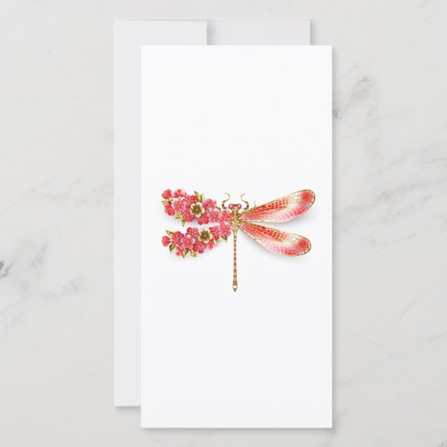Flower drakonfluga med jewelry sakura tack kort (Framsida)