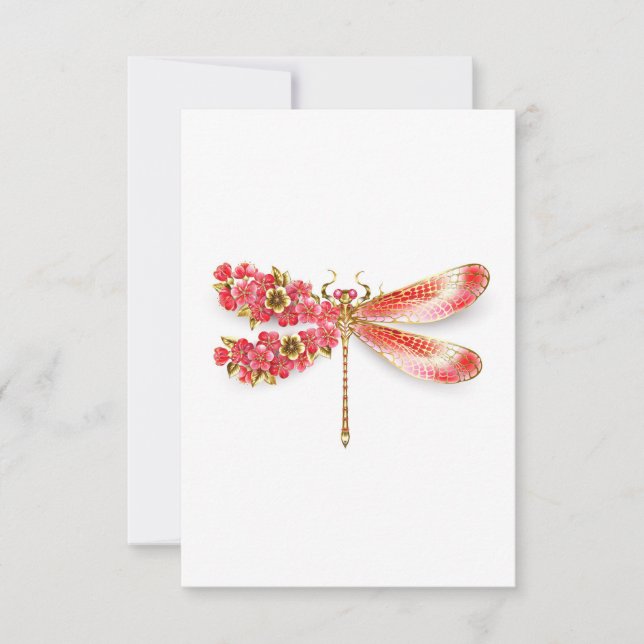 Flower drakonfluga med jewelry sakura tack kort (Framsida)