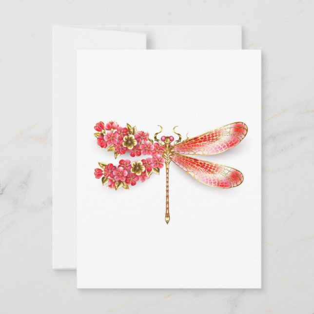 Flower drakonfluga med jewelry sakura tack kort (Framsida)