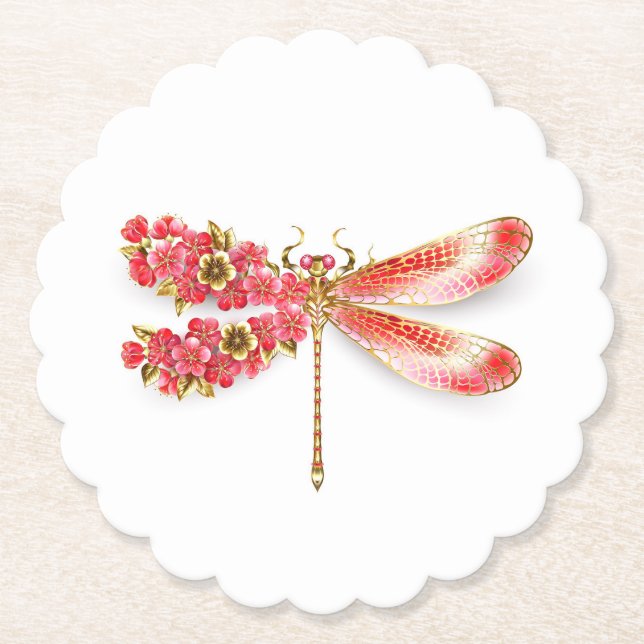 Flower drakonfluga med jewelry sakura underlägg papper (Framsida)
