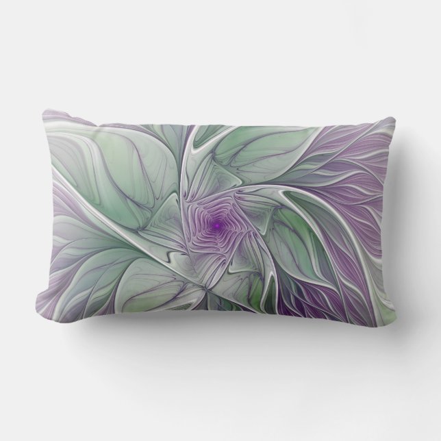 Flower Dream, Abstract Purple Green Fractal Art Lumbarkudde (Framsida)