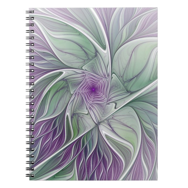 Flower Dream, Abstrakt Lila Grönt Fractal Art Anteckningsbok (Framsidan)