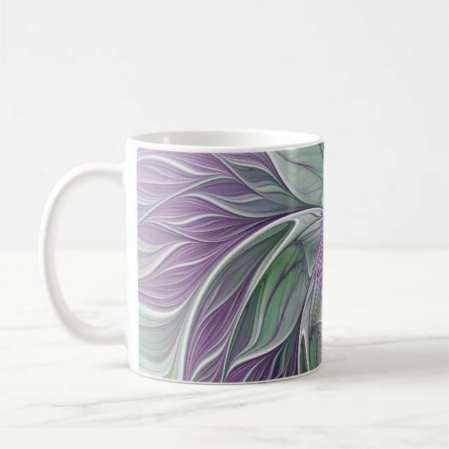 Flower Dream, Abstrakt Lila Grönt Fractal Art Kaffemugg (Vänster)