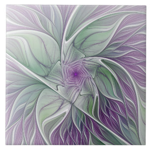 Flower Dream, Abstrakt Lila Grönt Fractal Art Kakelplatta