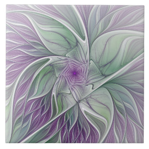 Flower Dream, Abstrakt Lila Grönt Fractal Art Kakelplatta