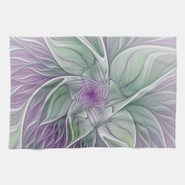 Flower Dream, Abstrakt Lila Grönt Fractal Art Kökshandduk