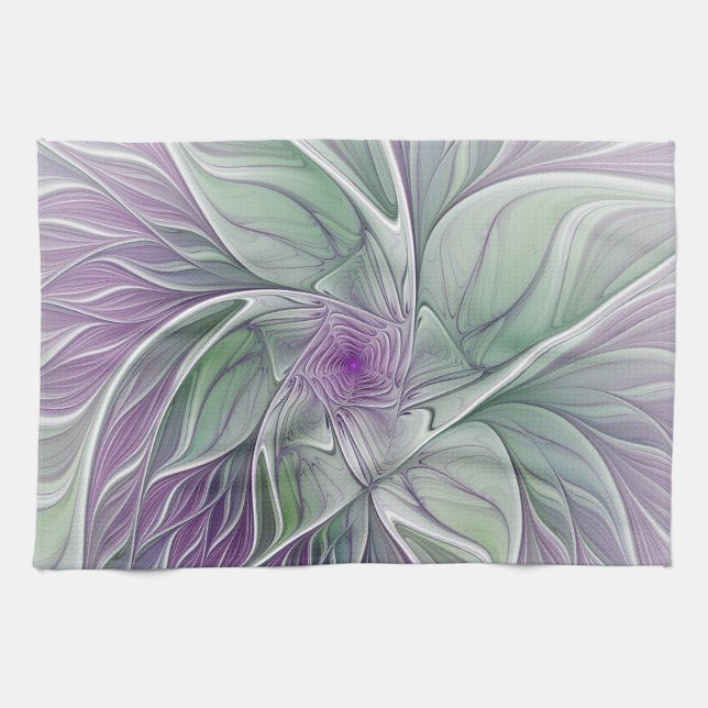 Flower Dream, Abstrakt Lila Grönt Fractal Art Kökshandduk (Horisontell)