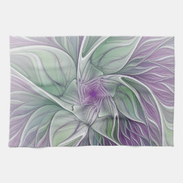 Flower Dream, Abstrakt Lila Grönt Fractal Art Kökshandduk