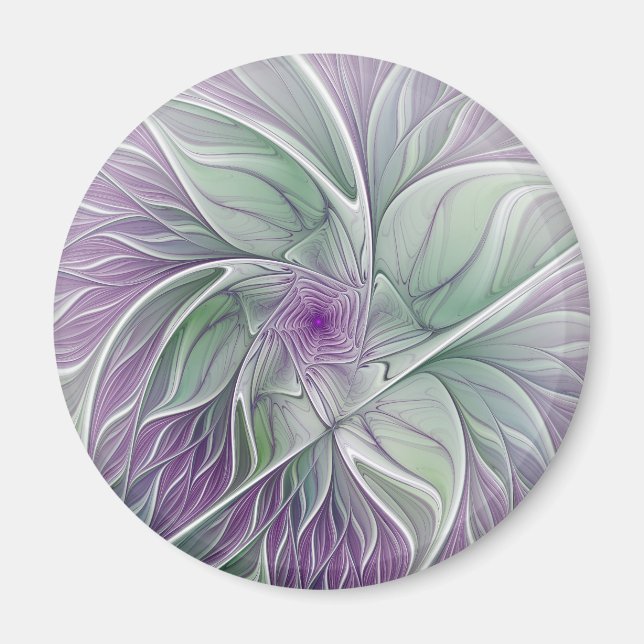 Flower Dream, Abstrakt Lila Grönt Fractal Art Magnet (Framsidan)